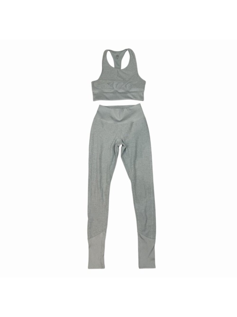 ALO Yoga Alosoft Matching Set XS Serenity Sports Bra + Lounge Leggings Heathered - Picture 9 of 16
